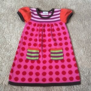 Hanna Andersson Girls Bright Sweater Dress with Puff sleeves size 4